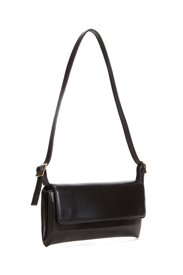 Women's Clamshell Black Baguette Bag