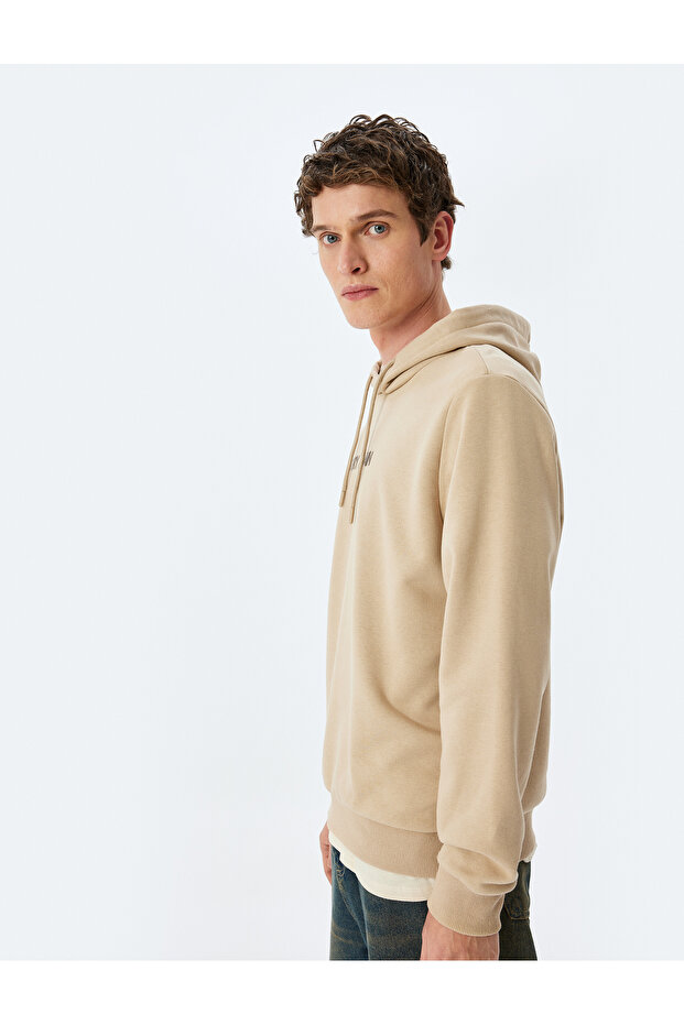 Slogan Printed Cotton Blend Raster Hooded Sweatshirt