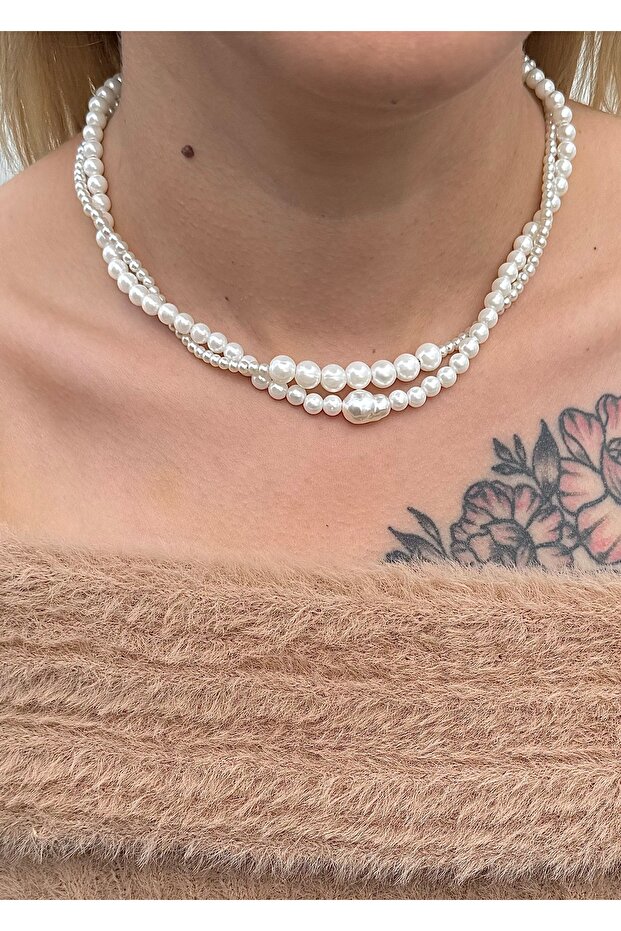Pearl Design Women's 2-Piece Necklace