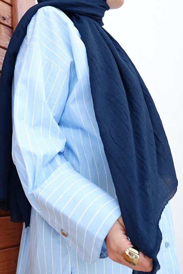 Lacivert-Bambu Kraş Şal - 2