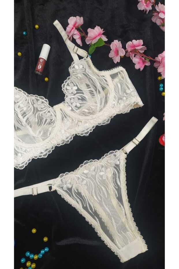 Women's Ecru Flower Patterned Stylish Suit Bra