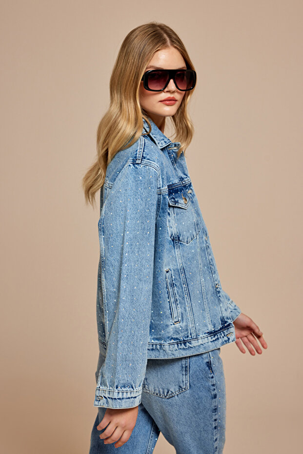 Taşlı Denim Ceket - 4