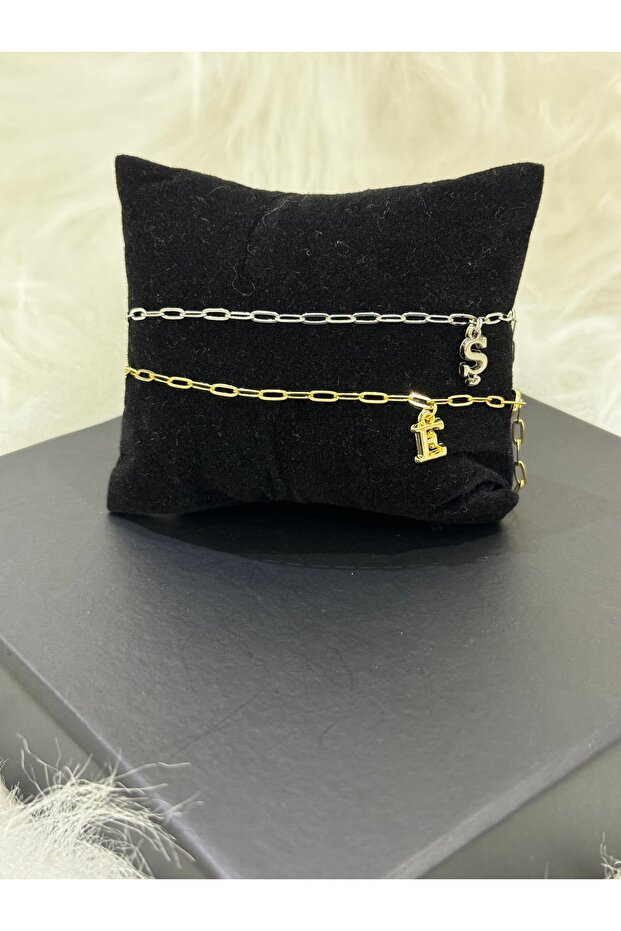 Double Letter Steel Lover Heart Bracelet - 2 Pieces