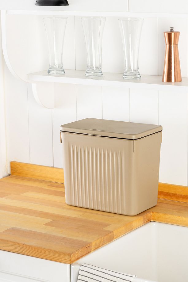 Tidy Bej 8lt Mutfak Tezgah Üstü Ve Dolap Askılı Çöp Kovası - 4