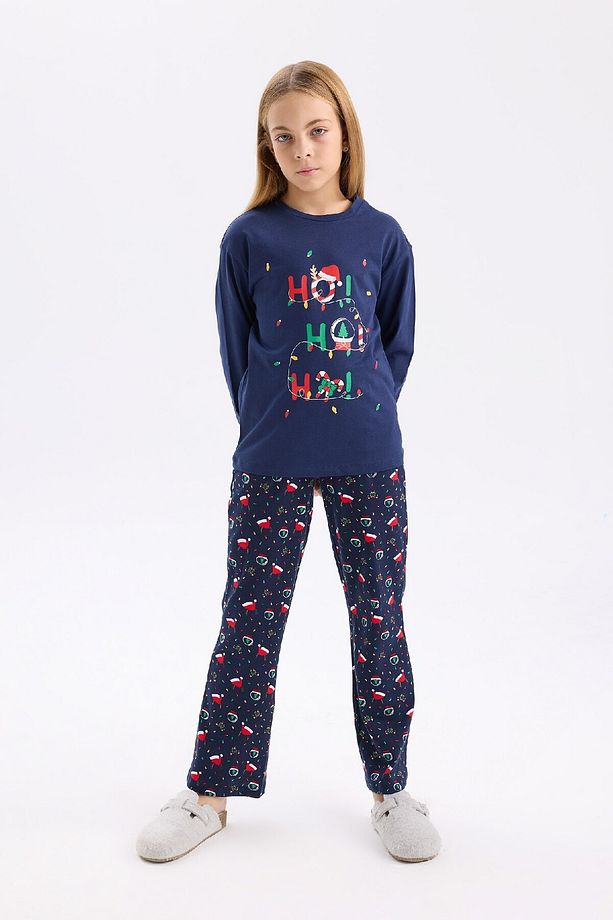 Kız Çocuk Yılbaşı Temalı Pijama Takımı Uzun Kollu Üsr Esnek Belli Uzun Alt D9824A824WN - 2