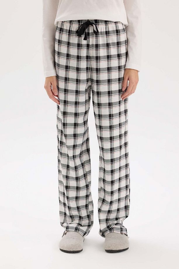 Fall in Love Pijama Takımı Uzun Kollu V Yaka Üst Kareli Esnek Belli Uzun Alt D2274AX24WN - 6