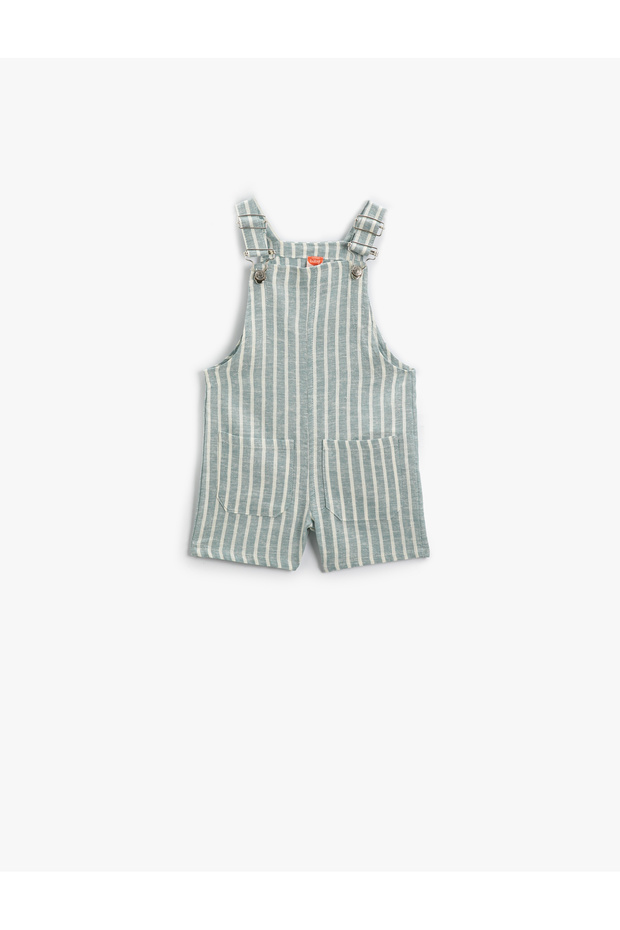 Linen Salopet Shorts with Pockets and Adjustable Straps
