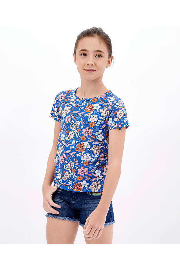 - All Over Floral Print Tee - Blue