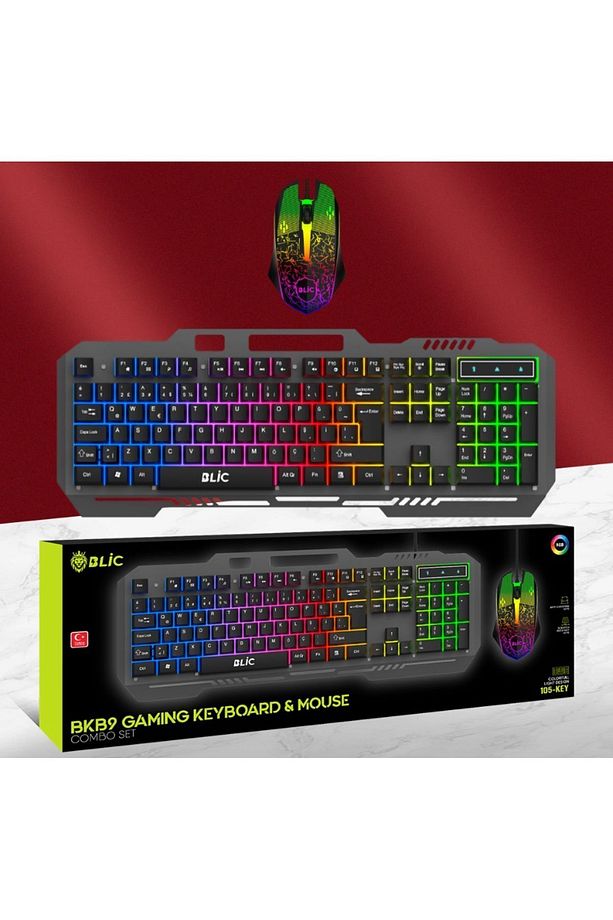 Blg Tuş 2'li Fare ve Klavye Set Kablolu RGB Led Işıklı Oyuncu Klavye & Mouse Seti KycShp 47 - 2