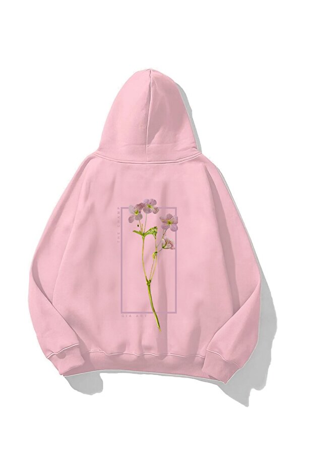 Hooded Flowers Printed Pink Unisex Hoodie Sweatshirt