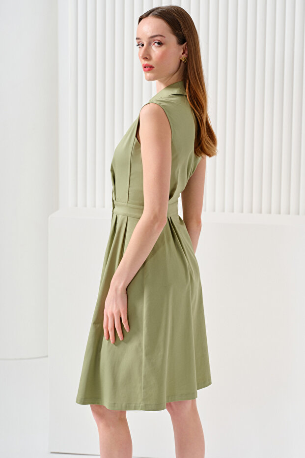 Düğmeli Kruvaze Elbise - 5