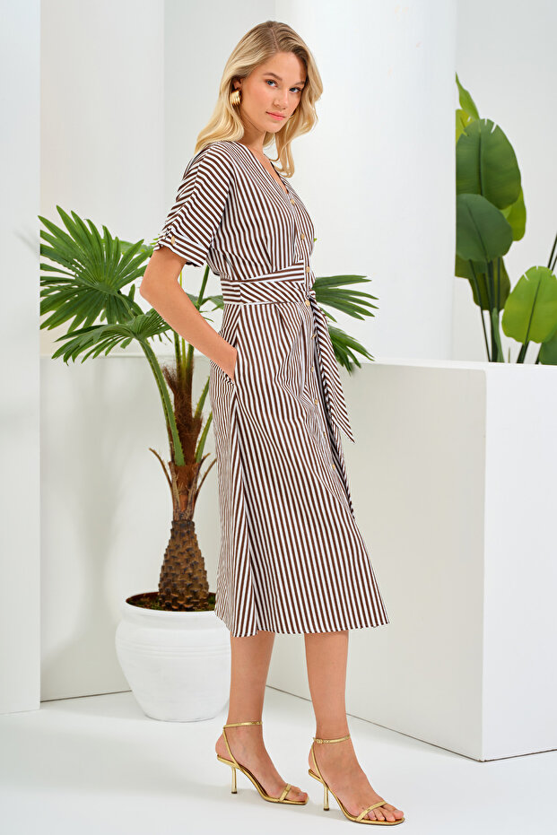 Midi Boy Çizgili Elbise - 3