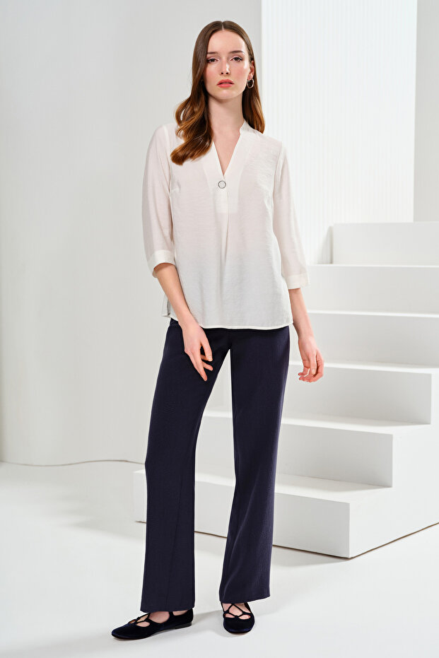 Three Quarter Sleeve Buttoned Blouse - 2