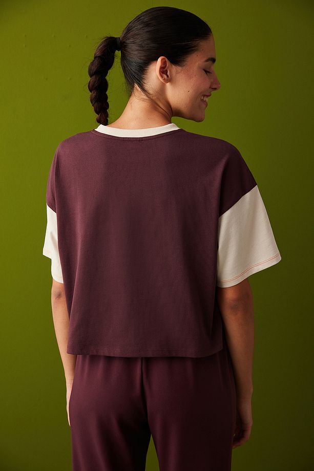 Double Colored Crop Slogan Tişört - 2