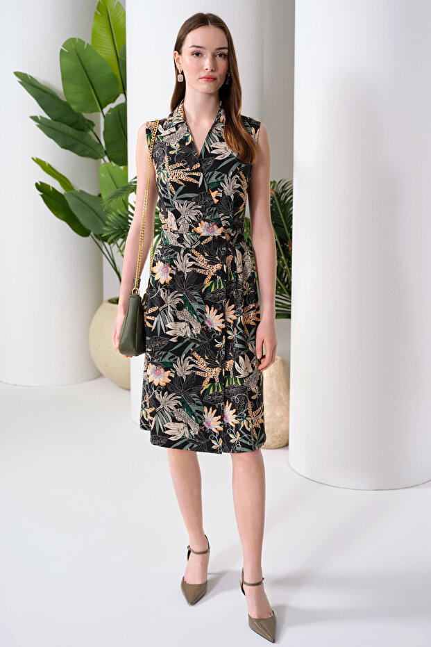 Düğmeli Kruvaze Elbise - 2