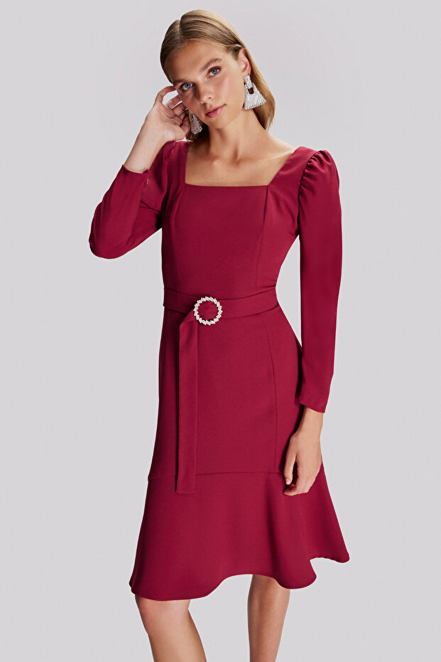 Kare Yaka Şık Elbise - 2