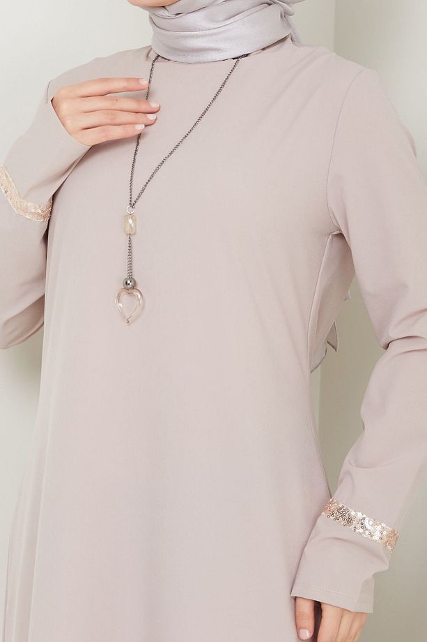 Kadın Giyim Abiye Moda Pullu Kolyeli Uzun Tesettür Elbise 2682 - 4