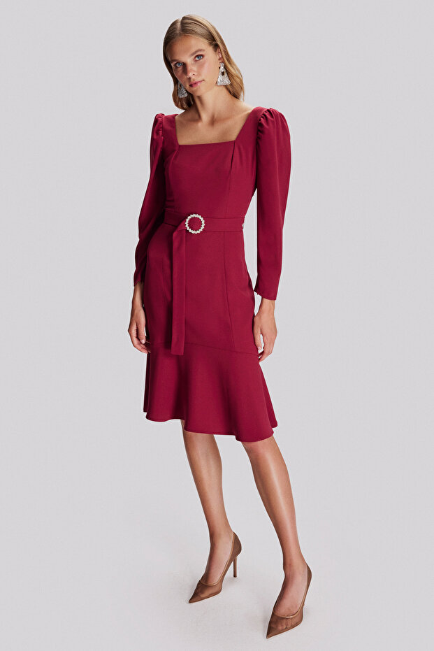 Kare Yaka Şık Elbise - 3