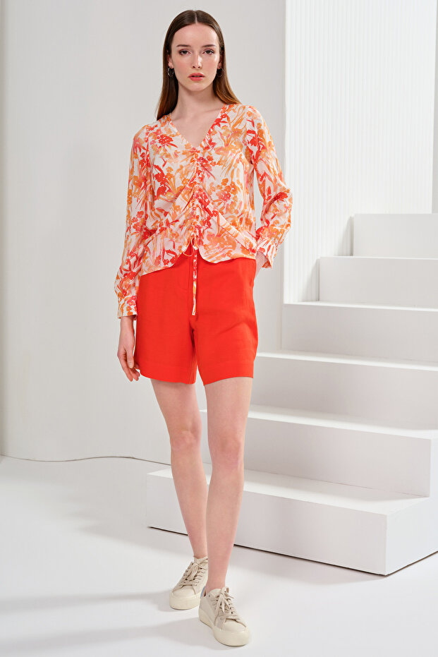 Front Drawstring Detail Blouse - 3