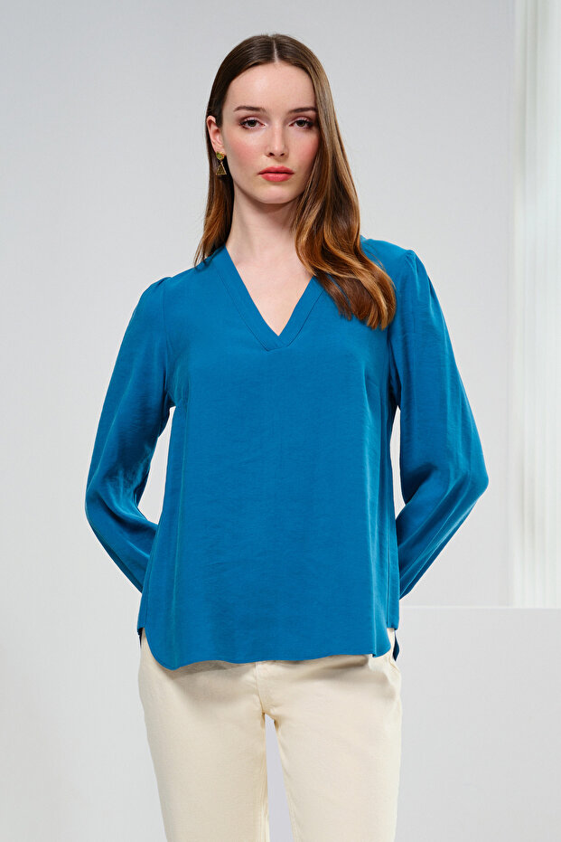 V-Neck Soft Textured Blouse - 2