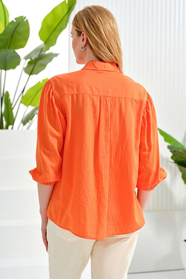 Half Placket Three Quarter Sleeve Blouse - 4