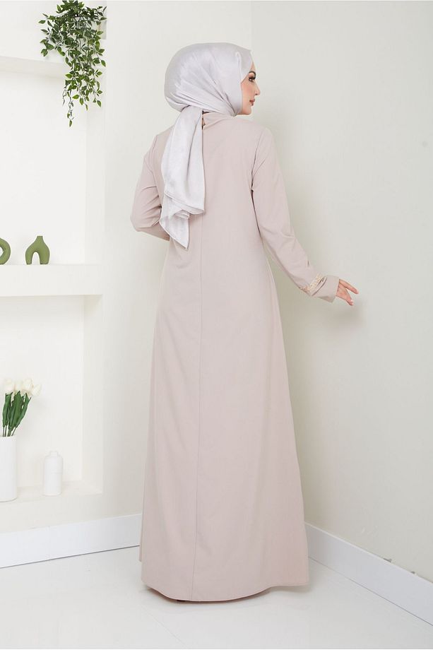 Kadın Giyim Abiye Moda Pullu Kolyeli Uzun Tesettür Elbise 2682 - 5