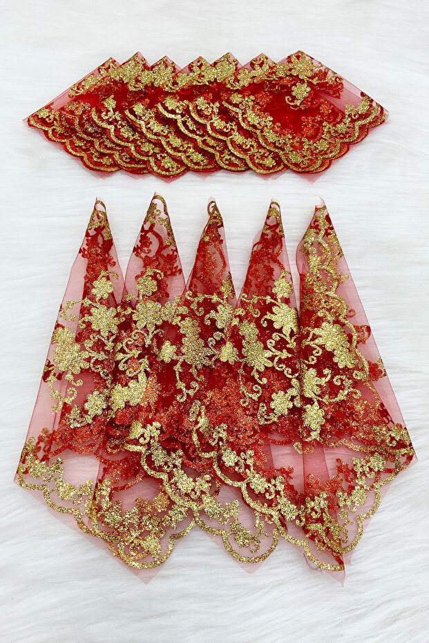 Gold Glitter Bride Groom Halay Handkerchief, Red 10Pcs, Wedding Henna Circumcision Promise Bridesmaid Engagement Bride Gift