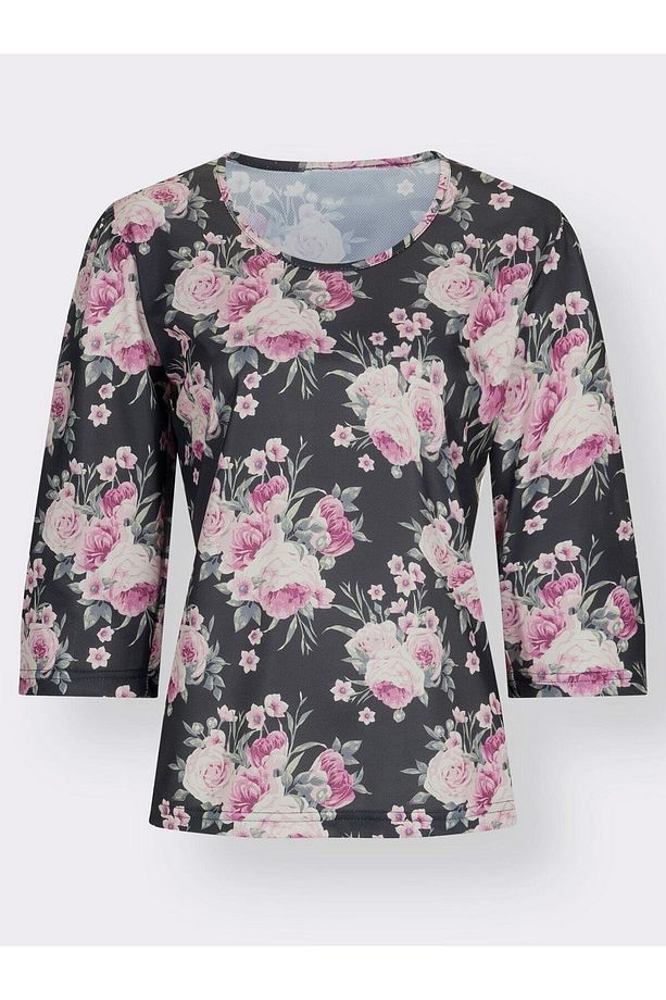 Antrasit, Pembe Çiçek Desenli Pijama Üstü (büyük Beden Seçeneğiyle) - 4