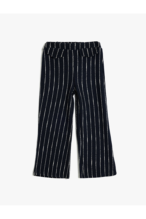 Navy Blue Striped Girl's Trousers 5Wkg40223Ak