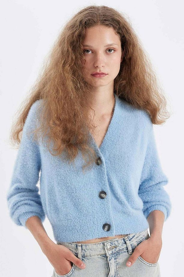 Oversize Geniş Kalıp V Yaka Basic Düz Düğmeli Triko Hırka D1428ax24wn - 1