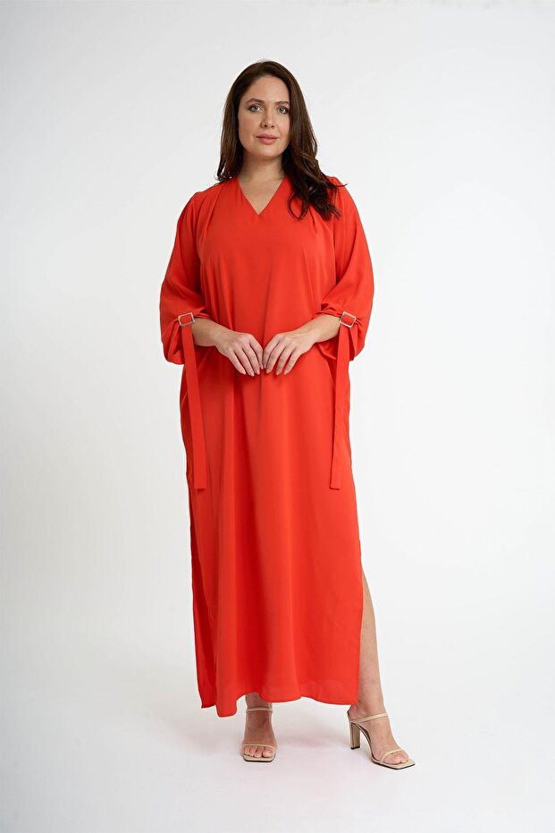 Belden Baglamalı V Yaka Elbıse - 1