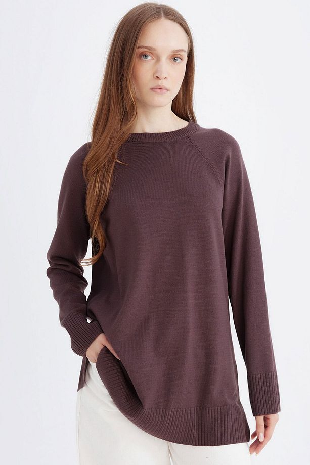 Regular Fit Bisiklet Yaka Basic Düz Triko Kazak Tunik C4474AX24AU - 1