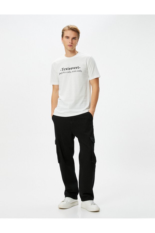 Slogan Printed T-Shirt Crew Neck Slim Fit Short Sleeve