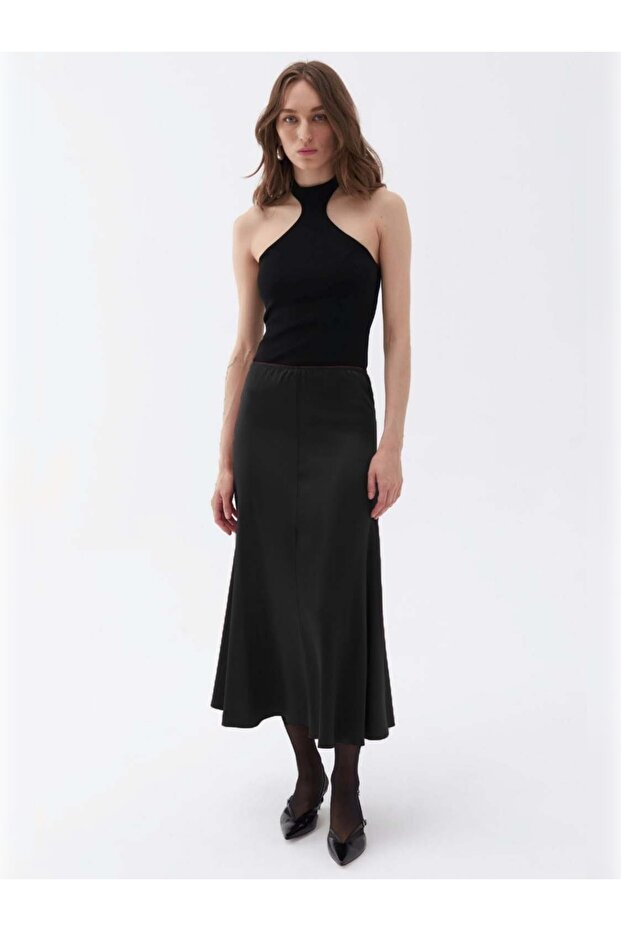 Elastik Bel Midi Etek - 1