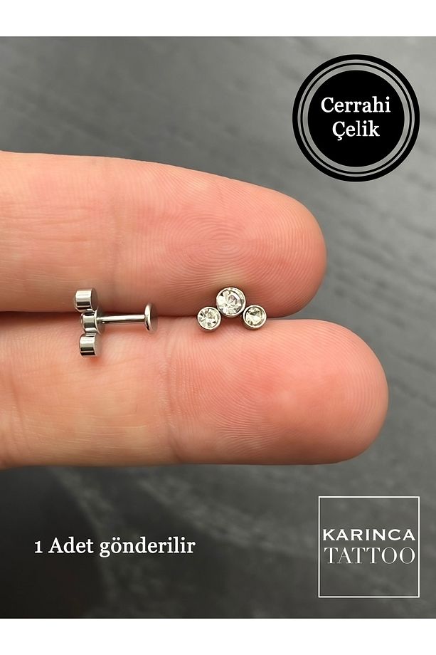 Zarif Elit Moda Yüksek Kalite Cerrahi Çelik Conch Forward Helix Kıkırdak Tragus Piercing Taşlı Küpe - 2