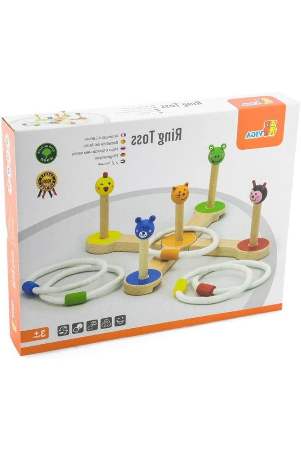 Wooden Ring Tossing Animals Toy for Kids Ages 3+ Years, Multicolored - 5