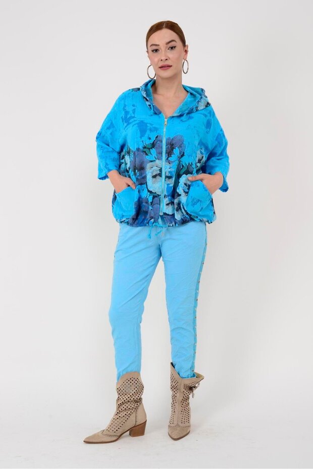 24362 Spring Flower Patterned Linen Jacket - 1