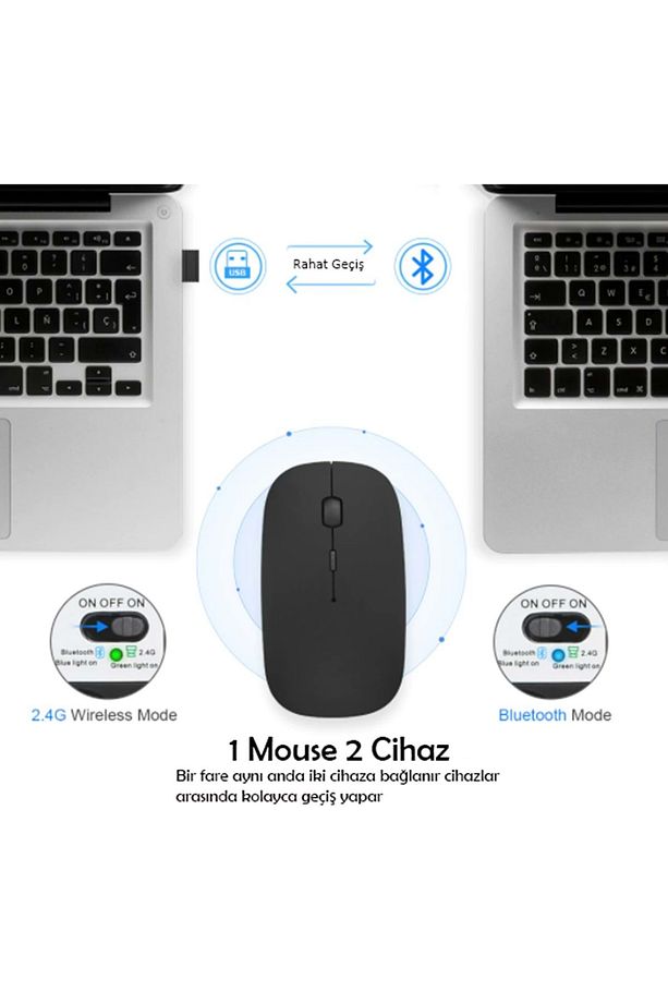 Bluetooth Şarjlı 2.4ghz Kablosuz Mouse Sessiz Tıklama - 2