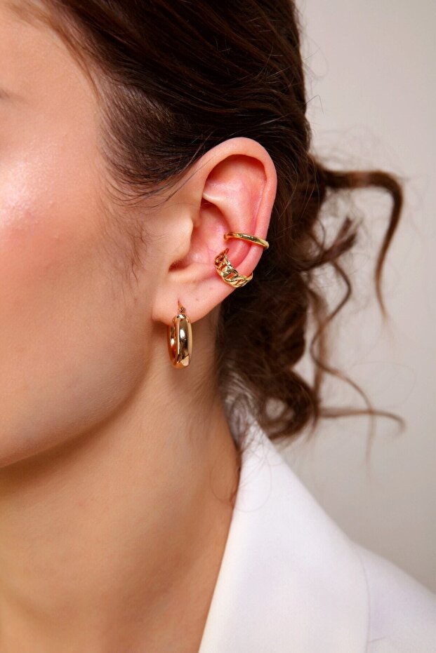 Gold Renk Zincir&basic 2'li Earcuff - 5