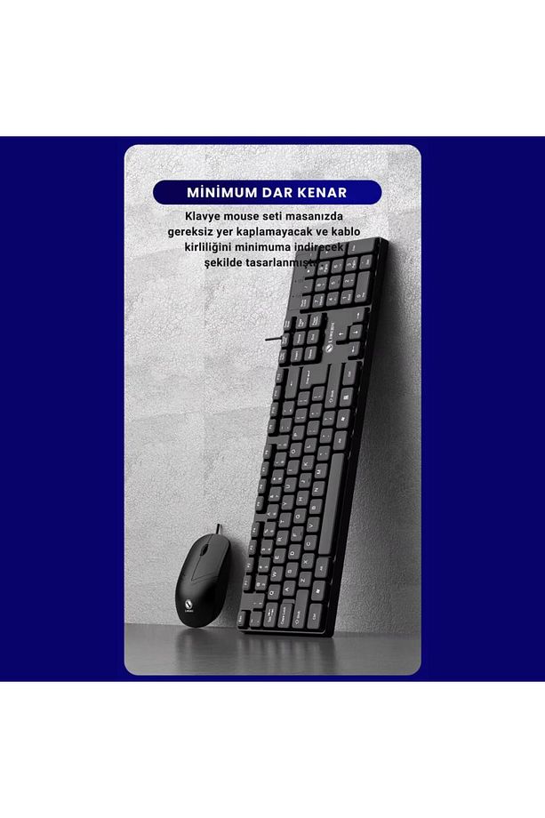 Sessiz Yumuşak Tuşlu Ofis Bilgisayar Laptop Kablolu Klavye Ve Mouse Seti 104 Tuşlu Q Klavye - 6