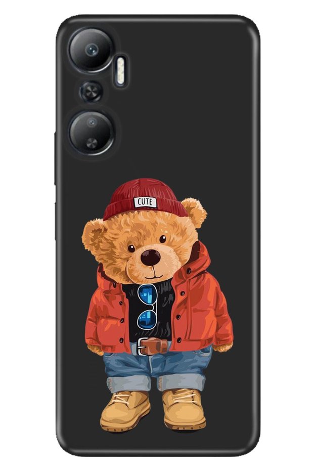 Infinix Hot 20 Compatible Case with Camera Protection Silicone Picture Uv Cover Teddy Bear