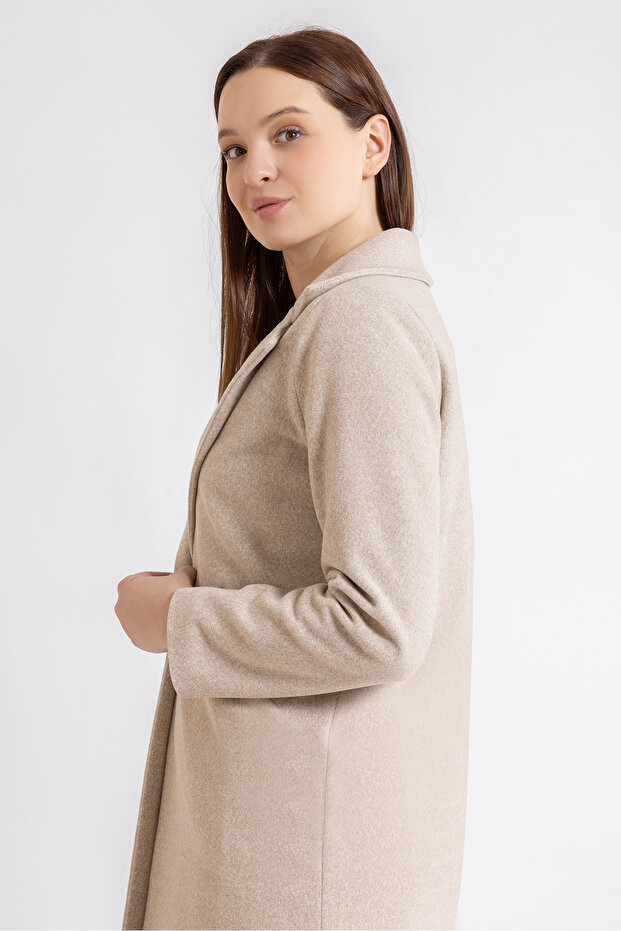 Kadın Taş Tek Düğme İçi Astarlı Oversize Kaşe Kaban - 3