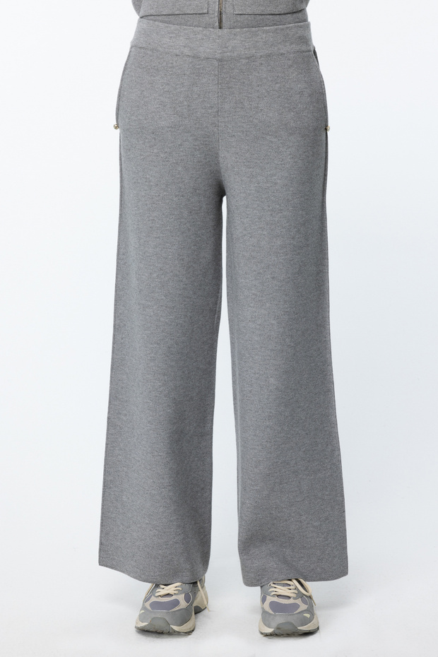 Cebi Taş Detaylı Geniş Paça Pantolon - 3