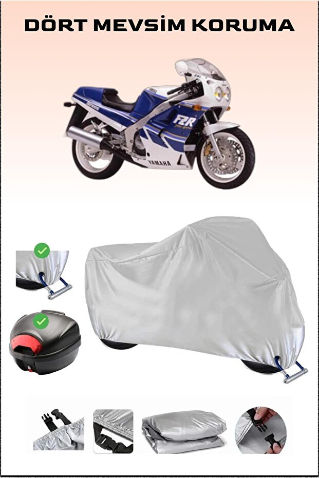 Gray Motorcycle Tarpaulin Compatible with Rear Bag and Lock for Yamaha Fzr 1000, Secure