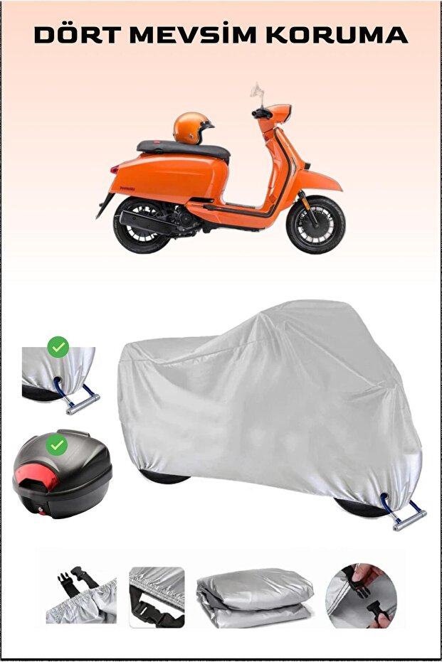 Lambretta V200 Special - دراجة نارية رمادية، حقيبة خلفية وقفل متوافق، آمن