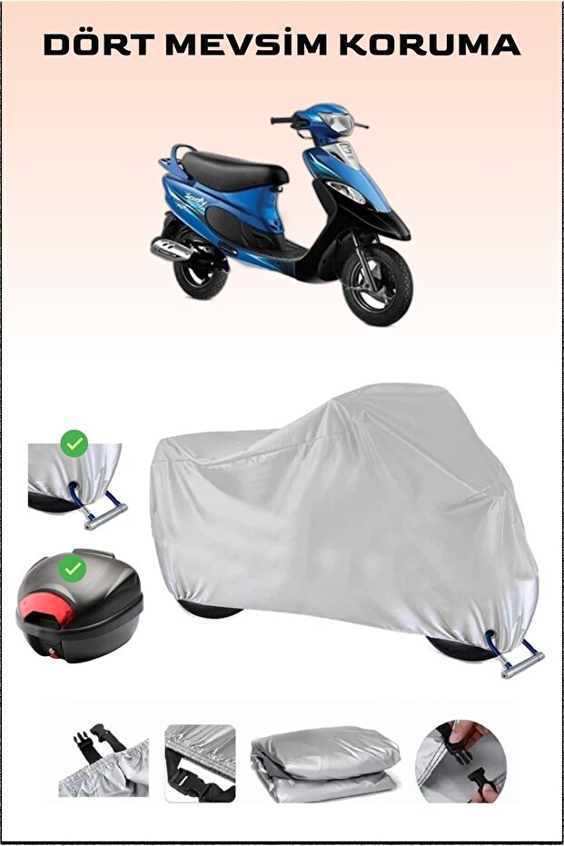 Gray Motorcycle Canvas - Back Bag and Lock Compatible for Tvs Scooty Pep Plus