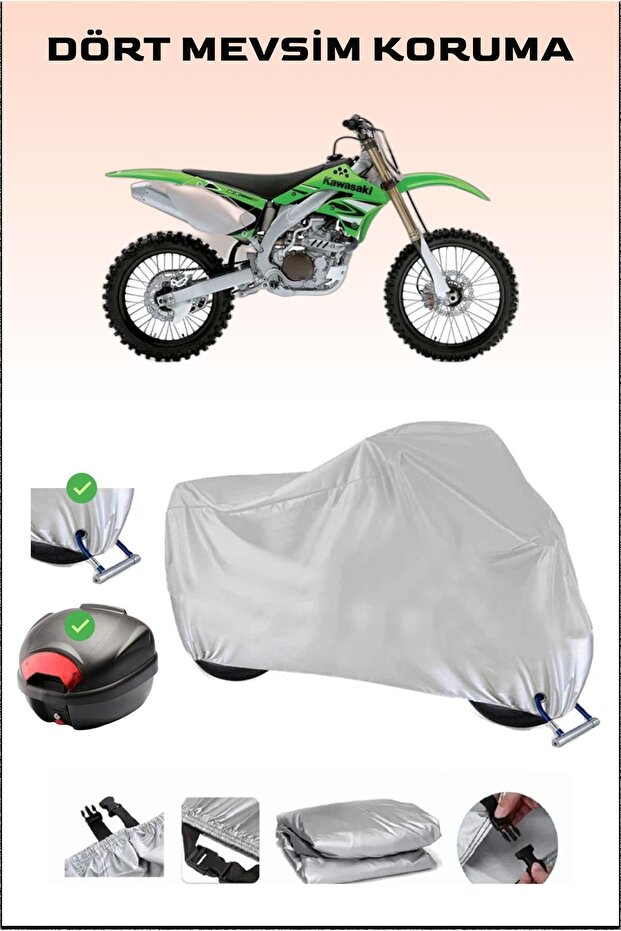 Gray Motorcycle Tarpaulin for Kawasaki Kx 450F - Back Case and Lock Compatible, Safe