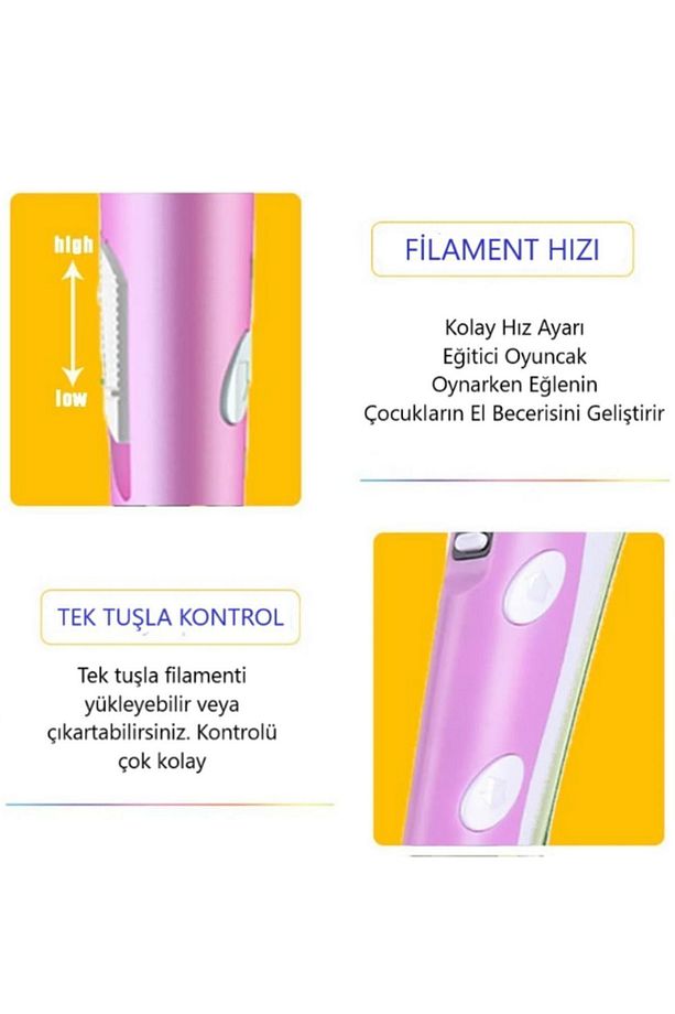 3d Pen Üç Boyutlu Yazıcı Kalem Ve Grafik Yazı Tableti Pembe (50 METRE FİLAMENT VE USB KABLO) - 6