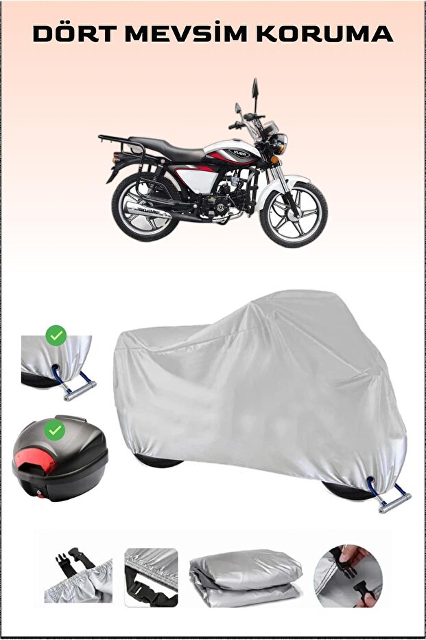 For Kuba Dragon 50 Rear Bag and Lock Compatible Gray Motorcycle Tarpaulin, Safe