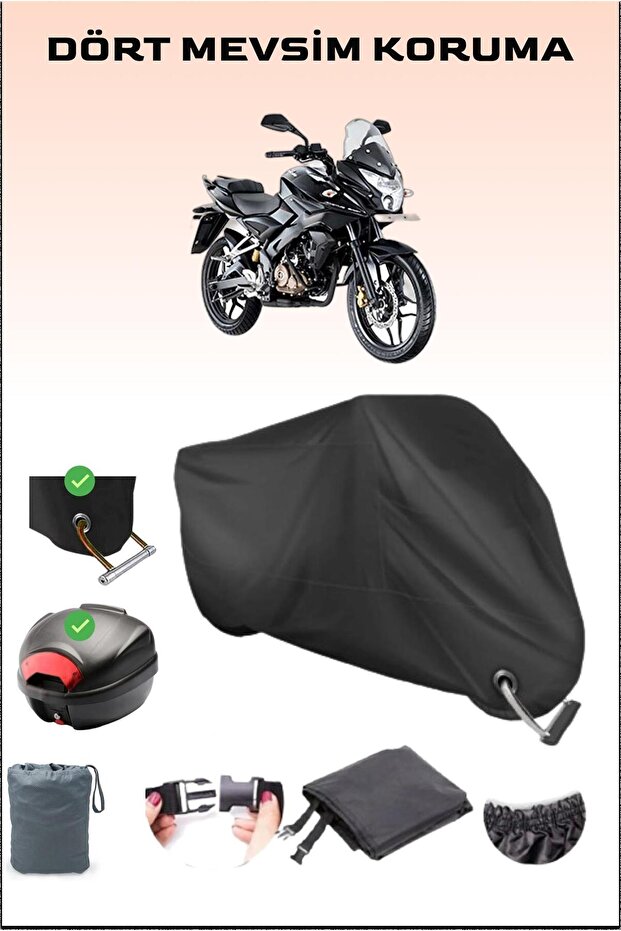 Black Bajaj Pulsar Rear Bag and Lock Compatible Motorcycle Tarpaulin for as 150, Safe